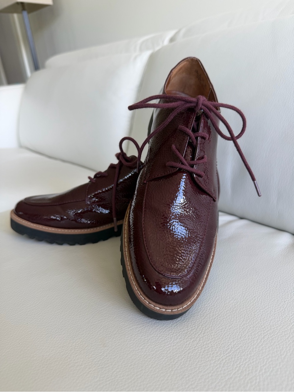 Franco Sarto Patent Lace-Up Oxfords in Burgundy